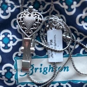 Brighton Silver Filagree Heart Badge Clip Necklace
